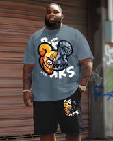 Guy's Big and Tall Street Casual Split Bear Print T-Shirt Shorts Set
