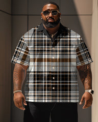 Men's Plus Size Classic Plaid Short Sleeve Shirt Shorts Suit