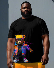 Men's Big Size Hip Hop Gradient Cartoon Hoodie Bear Printed Casual Short Sleeve T-shirt Shorts Set