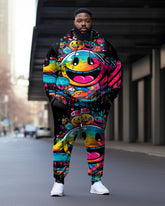 Men's Big and Tall Street Smiley Color Graffiti Fun Print Hoodie (Two-Pack)