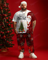 Men's Big and Tall Colorblock Santa Letter Print T-Shirt Trousers Set