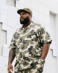 Big Men's Daily Casual Camouflage Short Sleeve Shirt Shorts Suit