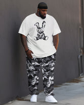 Men's Large Color Splash Rabbit Street Hip-Hop Casual Two-piece Set