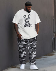 Men's Large Color Splash Rabbit Street Hip-Hop Casual Two-piece Set