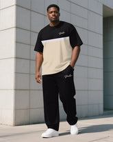 Men's Plus Size Simple Striped Color Block Letter Print T-shirt Trousers Suit