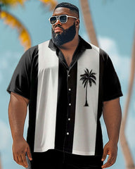 Men's Big and Tall Simple Hawaiian Plant Print Shirt Shorts Set