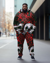 Men's Large Size Street Skull Rose Graffiti Fun Print Hoodie (Pack of Two)