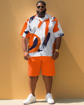 Big Men's Simple Art Brush Pattern Short Sleeve Shirt Shorts Set