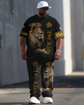 Big Men's Casual 3D Lion Print T-Shirt Trousers Set