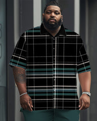 Men's Plus Size Business Classic Check Fabric Short Sleeve Shirt Suit
