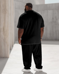 Men's Plus Size Black Dragon Totem Print T-Shirt Trousers Suit