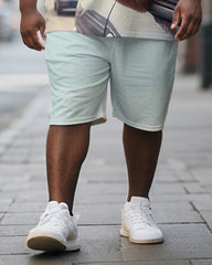 Men's Plus Size Blue Fun Cat Print Short Sleeve T-Shirt Shorts Suit