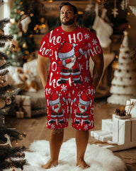 Big Men's Santa Letter Print T-Shirt Shorts Set