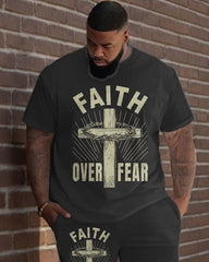 Men's Big & Tall Faith Over Fear Print T-Shirt Trousers Set