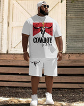 Men's Plus Size Western Cowboy Killer Short Sleeve T-Shirt Shorts Suit