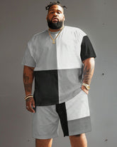 Men's Big and Tall Casual Color Block Printed T-shirt Shorts Set