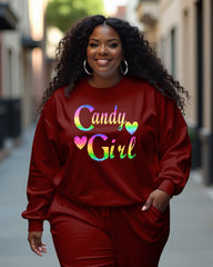 Women's Plus Size Candy Girl Long Sleeve Crewneck Sweatshirt