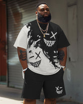 Street Casual Cartoon Expression Print Big Men's Set