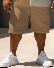 Big Men's Simple Casual Color-block Printed Pocket Shirt Shorts Set