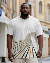 Men's Plus Size Daily Casual White Contrast Geometric Print Henry Collar Button Short Sleeve T-Shirt