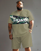 Street Casual Army Green Spelling Camouflage King Letter Print Large Men's Set