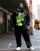 Men's Large Size Casual Hip Hop Black Funny Bear Hoodie Two Piece Set