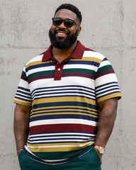 Big & Tall Men’s Retro Multicolor Horizontal Stripe Printed Polo Short-Sleeve Pants Set