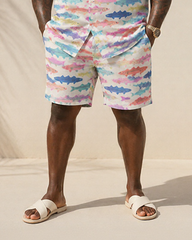 Big & Tall Men's Colorful Small Fish Print Short Sleeve Shirt Shorts Set