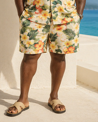Big & Tall Men's Egg Flower Tropical Floral Print Short Sleeve Shirt Shorts Set