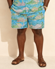 Big & Tall Men’s Tropical Coconut Palm And Mountain Print Short-Sleeve Shirt And Shorts Set