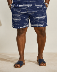 Big & Tall Men's White Cloud Airplane Line Print Short Sleeve Shirt Shorts Set