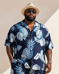 Big & Tall Men's Blues Pineapple Print Short Sleeve Shirt Shorts Set