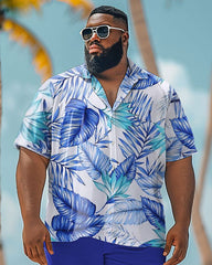 Men's Big & Tall Hawaiian Fashion Blue Plant Print Shirt Shorts Set