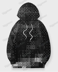 Men's Daily Casual Black Pixel Geometric Print Plus Size Hoodie Suit