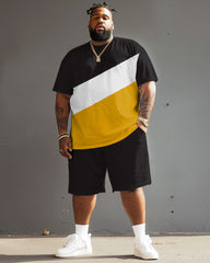 Street Casual Simple Colorblock Printed Large Men's Set