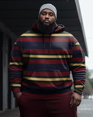 Men's Big & Tall Striped Casual Hoodie and Sweatpants Two Piece Set