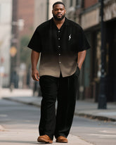 Men's Plus Size Simple Black Brown Gradient Print Short Sleeve Shirt Trousers Suit