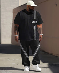 Men's Large Casual Stripe King Letter Print Set