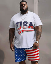 Independence Day Simple Flag USA Letter Print Large Men's Suit