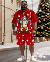 Big Guy’s Funny Santa Claus Snowflake Short Sleeve Shirt Shorts Set