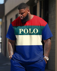 Big Men's Casual Two-Piece Color Matching Short-Sleeved T-shirt Set