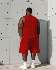 Men's Plus Size Red Size 7 Football Print Tank Top Shorts Suit