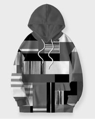 Men's Casual Gray Geometric Print Plus Size Hoodie Suit