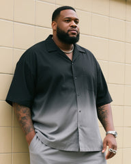 Big Men's Black Gradient Gray Short Sleeve Shirt Shorts Suit
