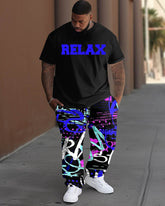 Big Guys Artistic Graffiti Alphabet Print T-Shirt Pants Set