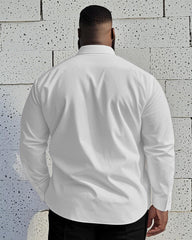 Men's Plus Size Business White Simple Corrugated Print Long Sleeve Shirt