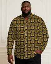 Men's Plus Size Black Baroque Glitter Sequin Long Sleeve Lap Shirt