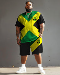 Men's Plus Size Jamaican Flag Colors T-Shirt Shorts Set