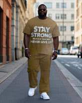 Men's Fashion STAY STRONG Letter Style Casual Short Sleeve T-shirt Pants 2-Piece Set