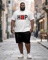 Men's Plus Size Switch Button Hip Hop Printed Short Sleeve T-shirt Shorts Suit